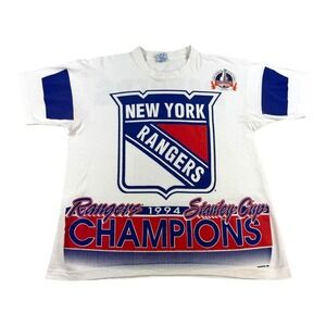 Vintage New York Rangers Shirt Mens Large White NHL Hockey Stanley Cup Salem 94